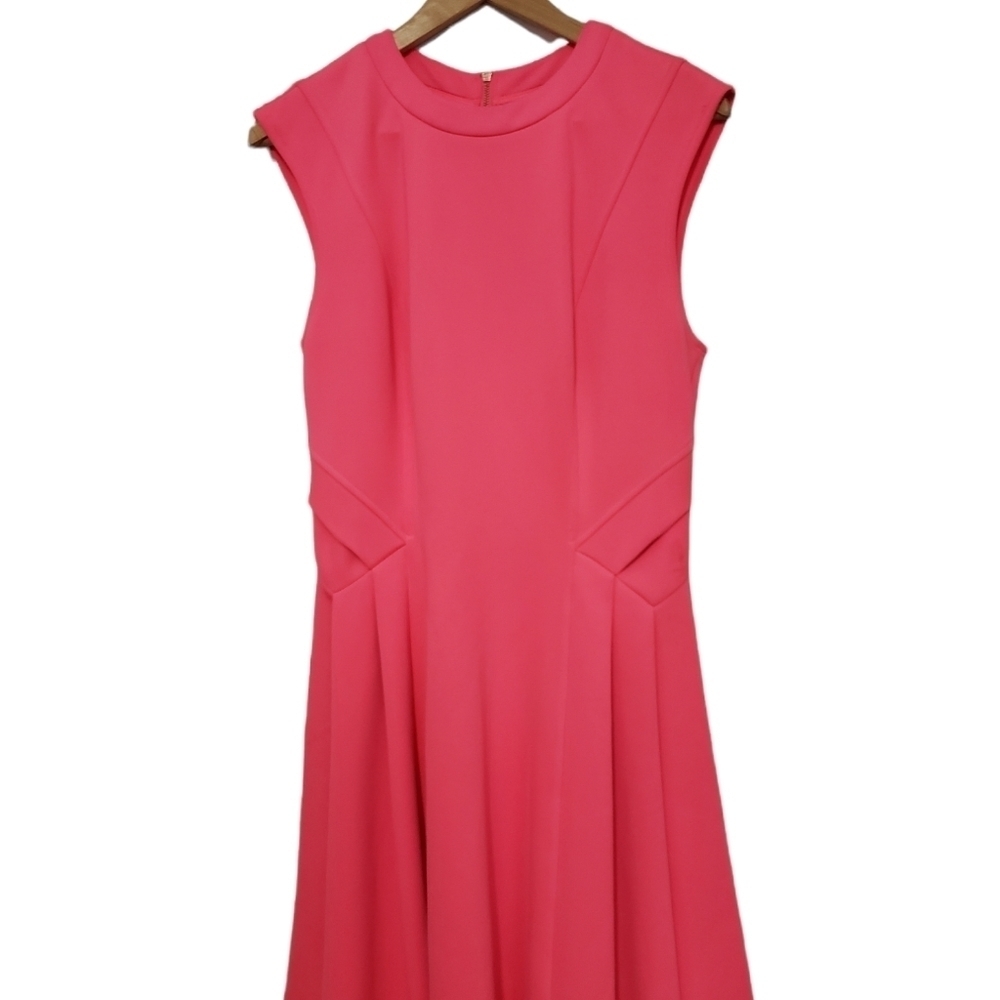 Ted Baker Nistee Side Pleat Neon Pink Flare Skater Dress - Picture 2 of 9